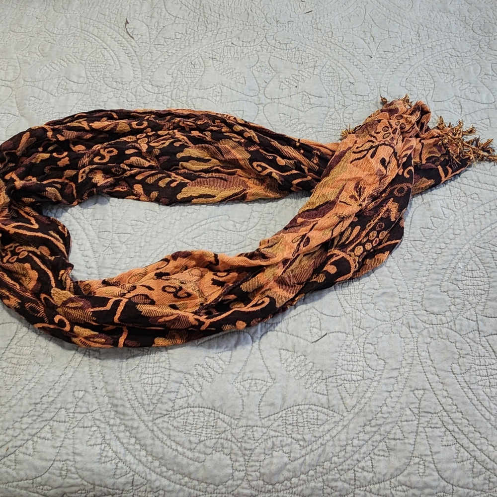Chic Black and Orange Patterned Scarf